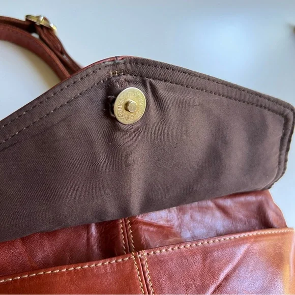 Genuine Leather Cognac Slouchy Hobo Multi Zip/Compartment Crossbody Bag - Picture 10 of 10